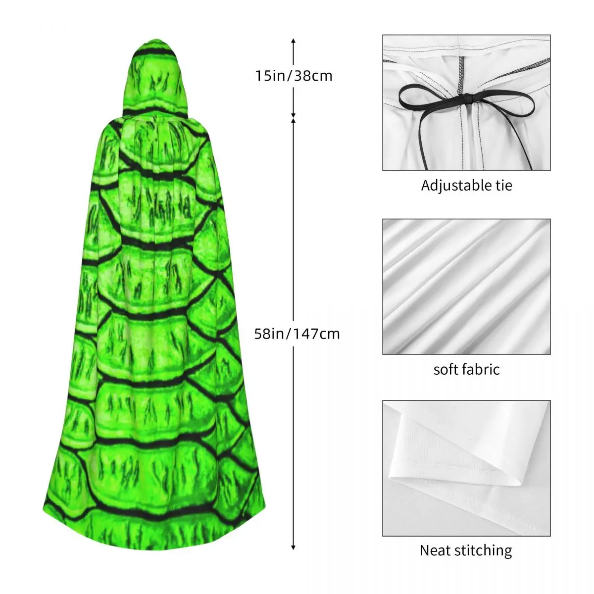 الأخضر جلد الثعبان نمط طويل مقنعين عباءة الساحرة القرون الوسطى زي تأثيري كيب هالوين معطف الكبار للجنسين