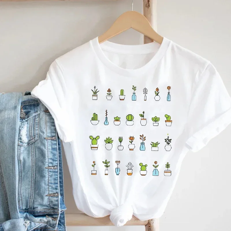 Zomer Vrouwen T-shirt Afdrukken Cartoon Plant Lente 90s Mujer Camisetas Meisje Mode Kleding Print Tee Top T-shirt Vrouwelijke Kleding