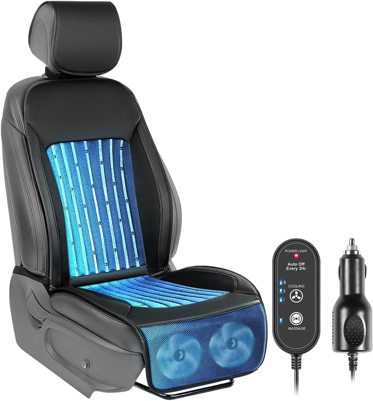 

Ventilated Car Seat Cover Front Seat, 12V-24V Cooling Seat Cushion with 8 Turbo Fans for SUV Truck Universal Fit, Classic Black