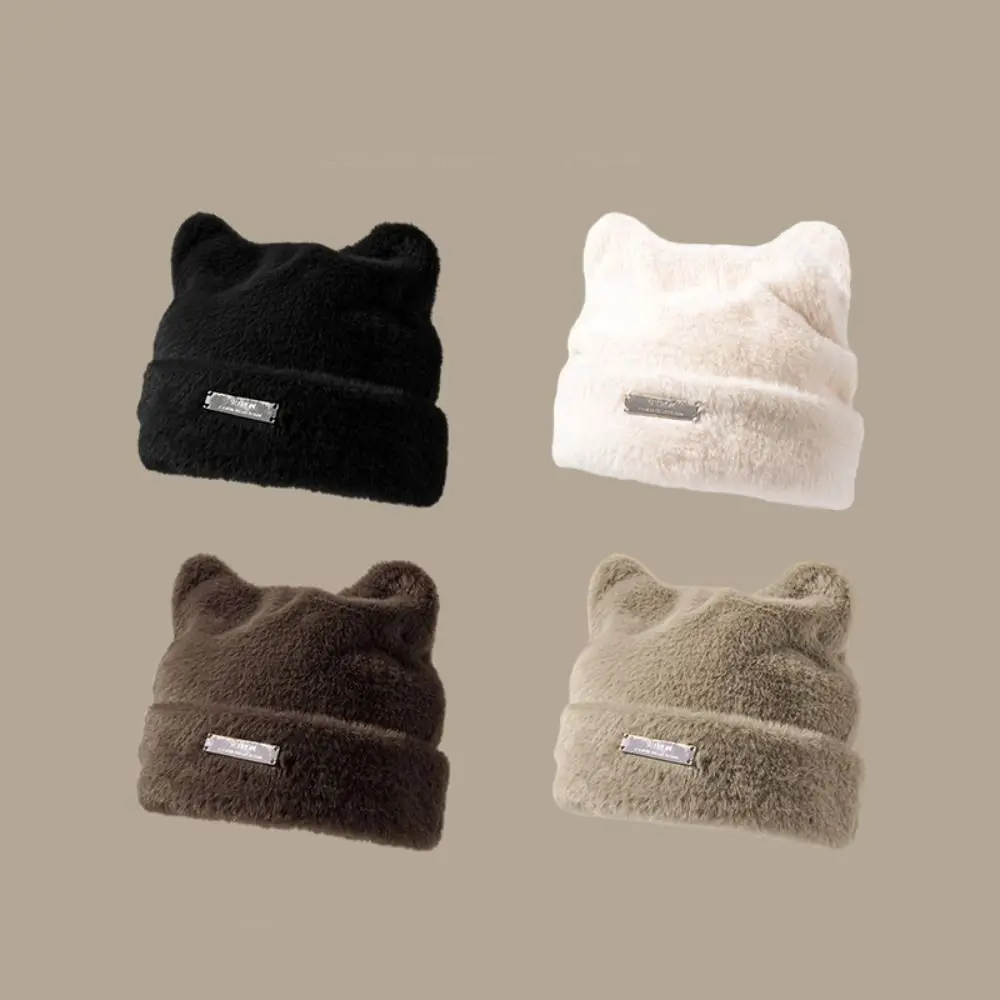 

Fashion Fluffy Cat Ears Hat Bear Ears Beanie Knitted Cap Woolen Hat All-match Winter Plush Hat Warm