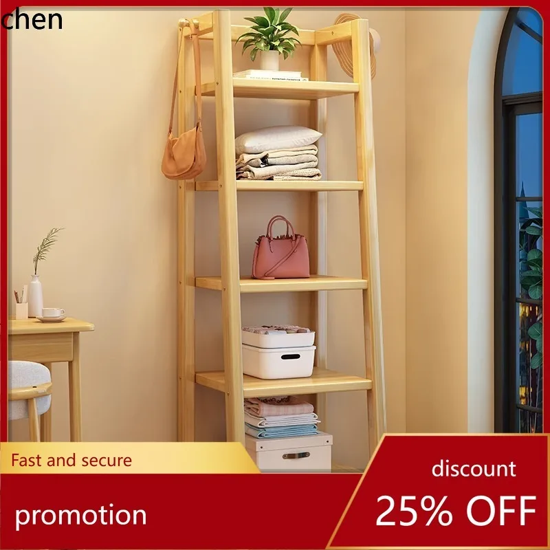 

CZ solid wood shelf ladder-shaped multi-layer bookshelf step-style balcony floor-standing storage rack in natural wood style