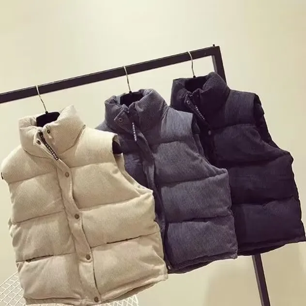 Colete de veludo acolchoado feminino, blusa casual feminina, parkas sem mangas, jaqueta, gola alta, algodão, outono, inverno, 2023