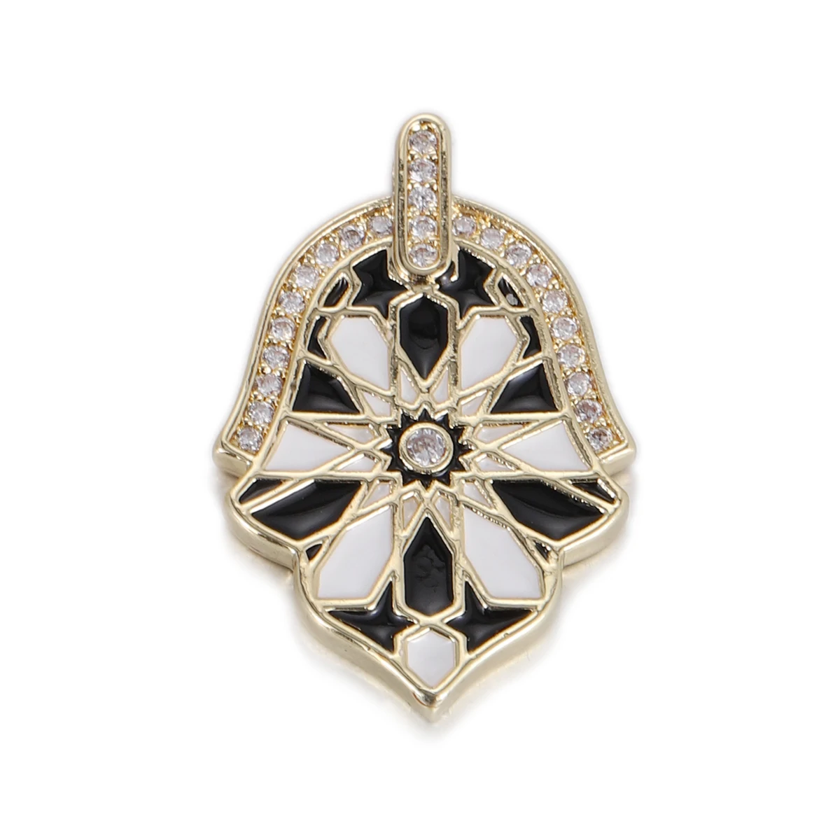 Boho Ethnic Hamsa Hand Geometric Flower Charms for Jewelry Making Gold Color Cubic Zirconia Pendant Necklace DIY