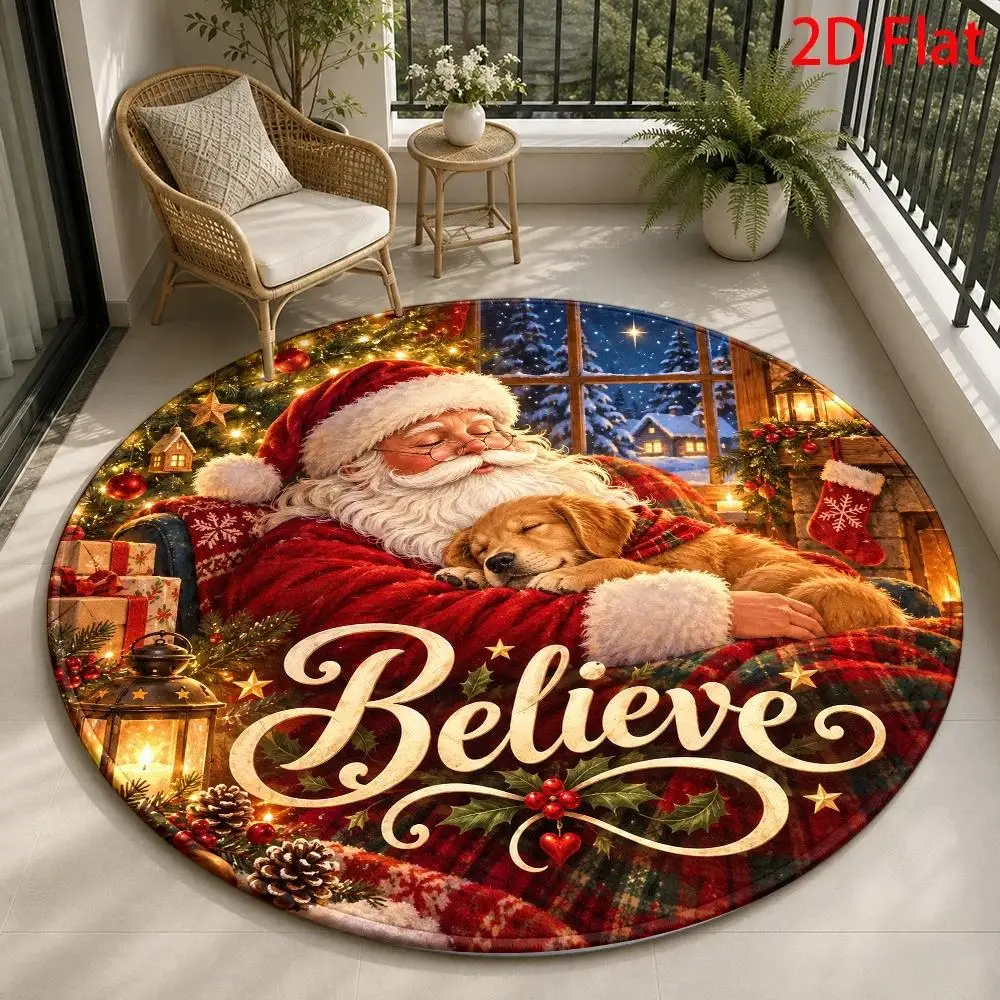 3D Illusion Snowman Round Rug Creative Bookcase Trap Door Circular Carpet Living Room Library Holiday DecorFloor Mat