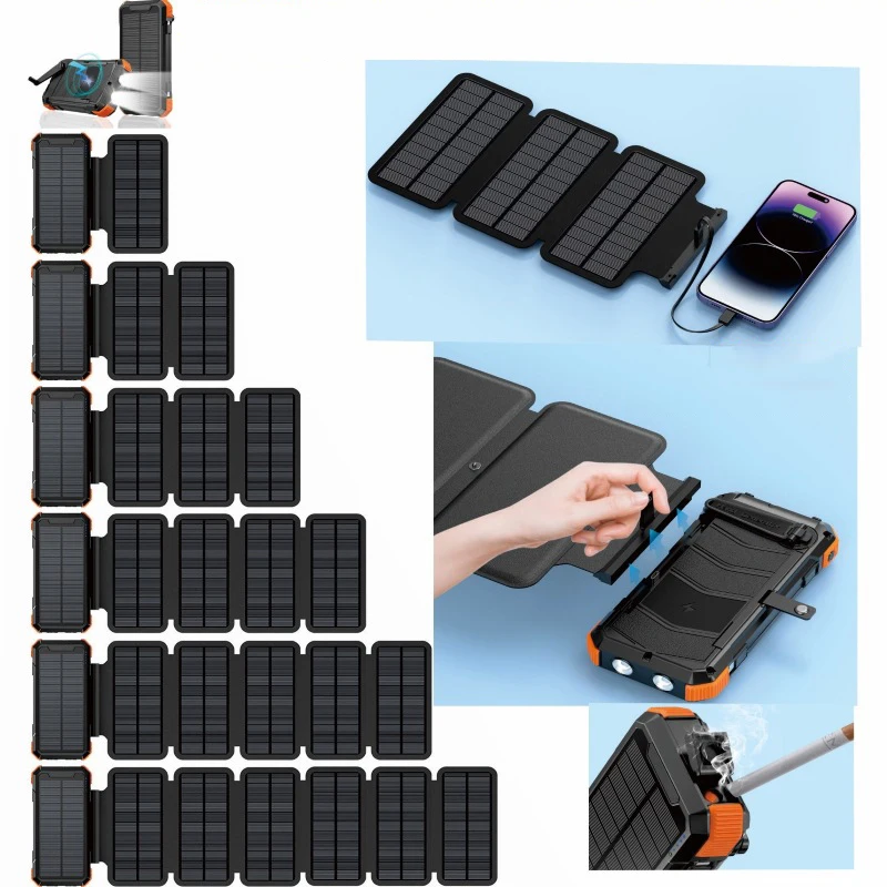 

20000 мАч Ручная солнечная батарея с 6 солнечной панелью Беспроводное зарядное устройство для iPhone 17 16 Samsung Xiaomi Powerbank Запасная батарея