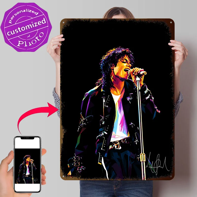 Michael Jackson Singing on Stage Personalized 3D Textured Metal Poster Wall Art Tinplate Sign for Vintage Home Decor Accessories