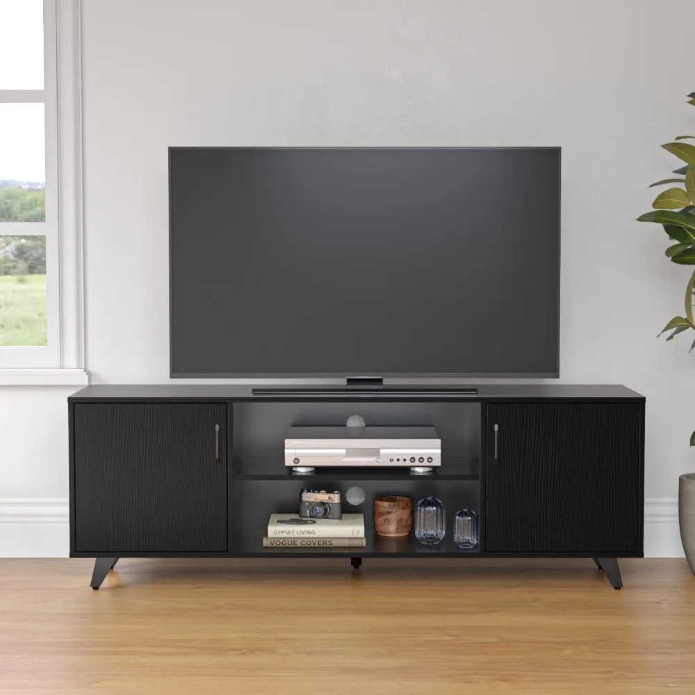 

TV cabinet with shelves, TV control console unit, 2 doors, living room, storage cabinet, bedroom TV, maximum 70 inches