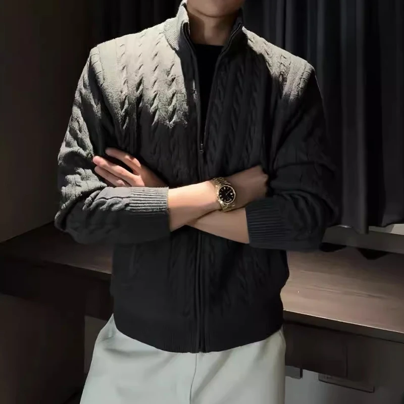 العصرية رجل تويست الجاكار Sweatercoats ربيع الخريف الشارع الشهير خمر سليم متماسكة الستر الرجال الملابس عادية محبوك بالأزرار