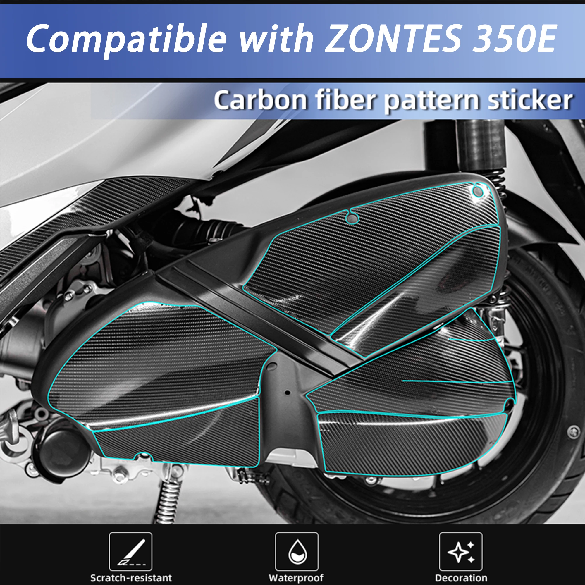Carbon Fiber Protective Film Full Body Decor Sticker, Compatible with Zontes 350E Anti‑Scratch Motorcycle Modification Decal