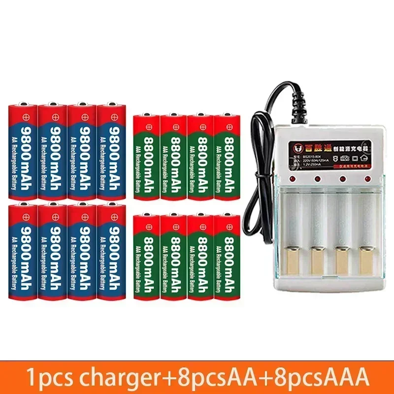 1.5V Rechargeable Battery, AAA 8800Mah+AA 9800 Mah, Plus Charger Set Alkaline Technology, Suitable for Remote Control,shaver