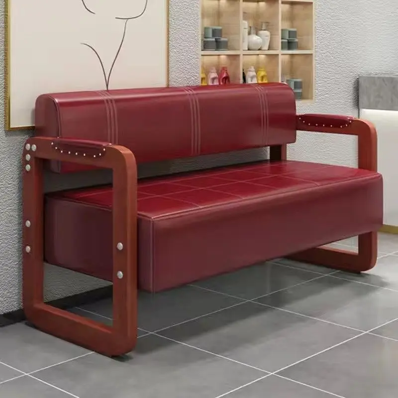 Beauty Salon Manicure Waiting Chair Barber Shop Sofa Waiting Chair Salon Leisure Strip Retro Solid Wood Rest Chair