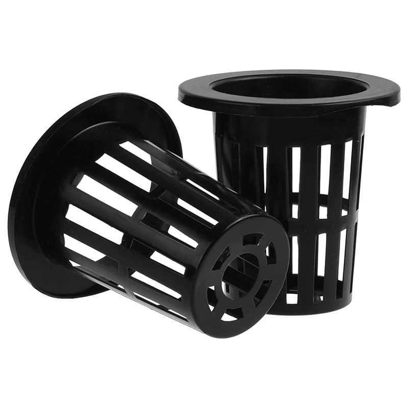 AAAC-100 Pcs Black Plastic Slotted Mesh Net Plant Cups Pots Bucket Basket For Hydroponics/Aquaponics/Orchids 70MM