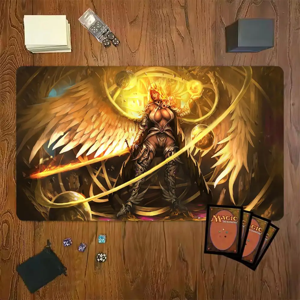 Golden Wing Valkyrie Magic Card Battle Mat TCG Playmat Anti-Slip Base Gathering Gaming Mat Board Game Mat for TCG