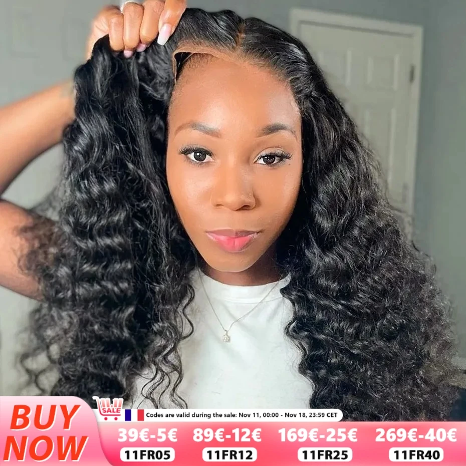 Deep Wave 5x5 Glueless Lace Wig Human Hair PrePlucked 6x4 Wear And Go Curly Wig Brazilian Transparent Lace Wigs For Black Women