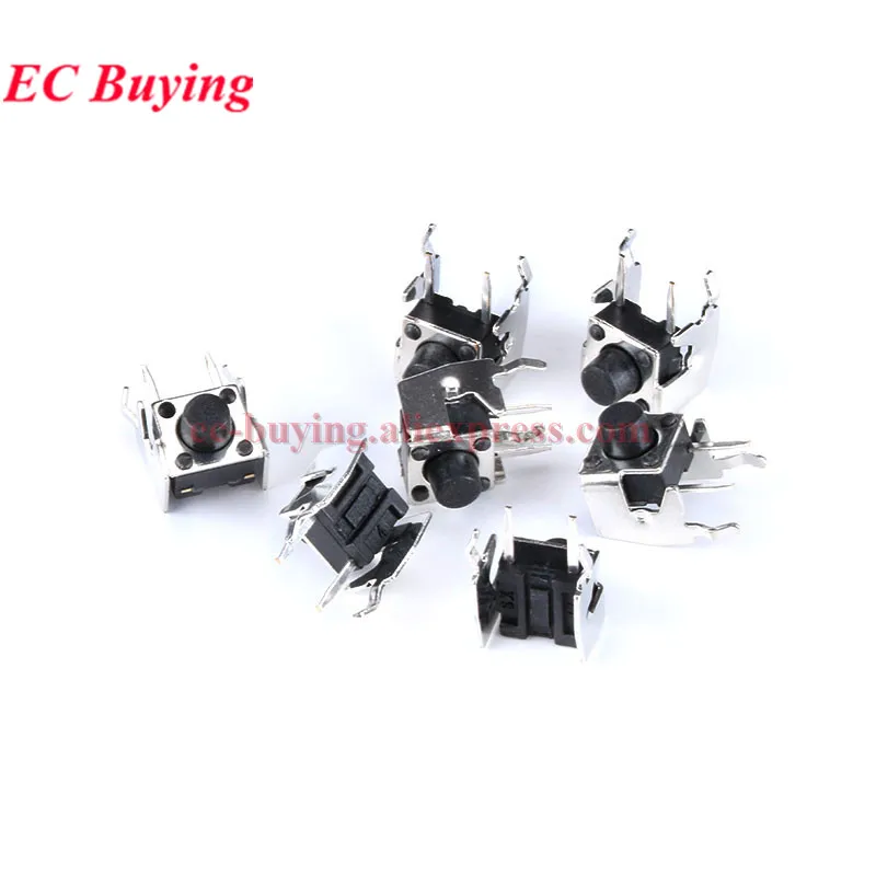 10Pcs-100Pcs Mini Micro Switch Right Angle Momentary Tactile Push Button Switch Bracket Vertical 6*6*9.5/8/7/6/5/4.3mm 4 Pin DIP