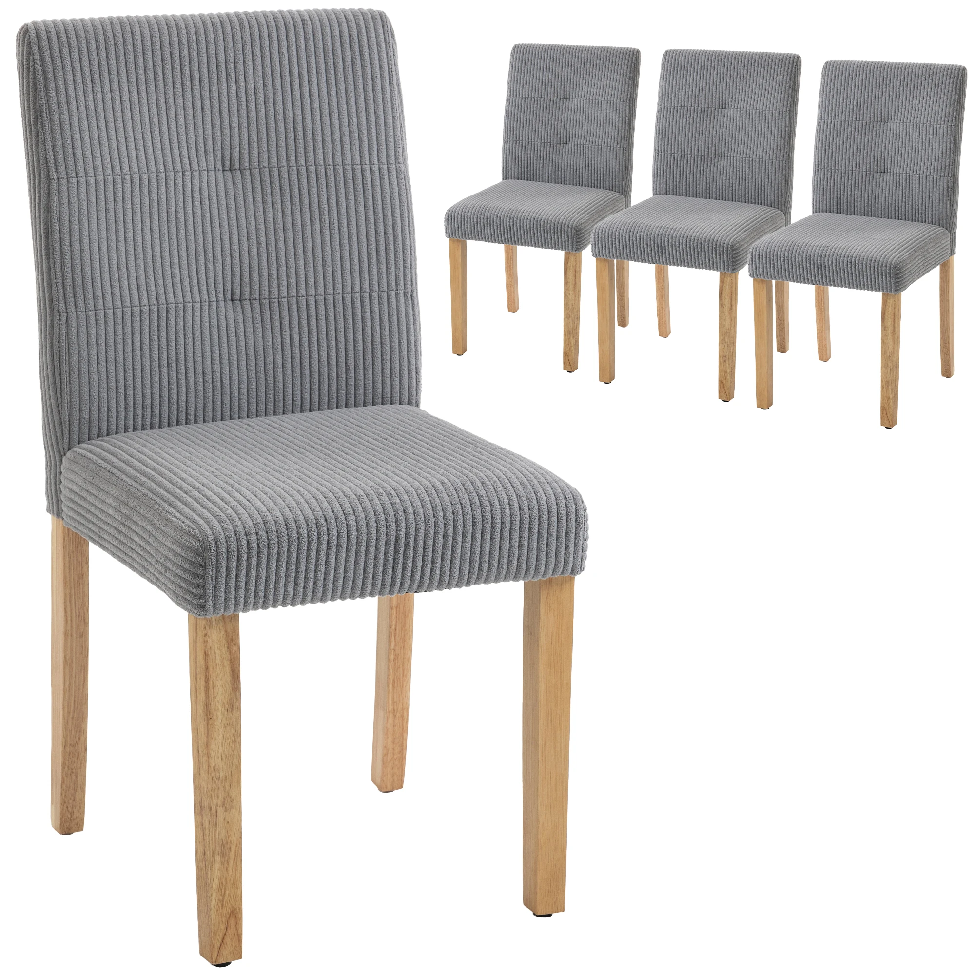 HOMCOM Pack de 4 Sillas de Comedor Respaldo Alto Tapizadas en Pana Asiento Acolchado Patas de Madera para Salón Gris