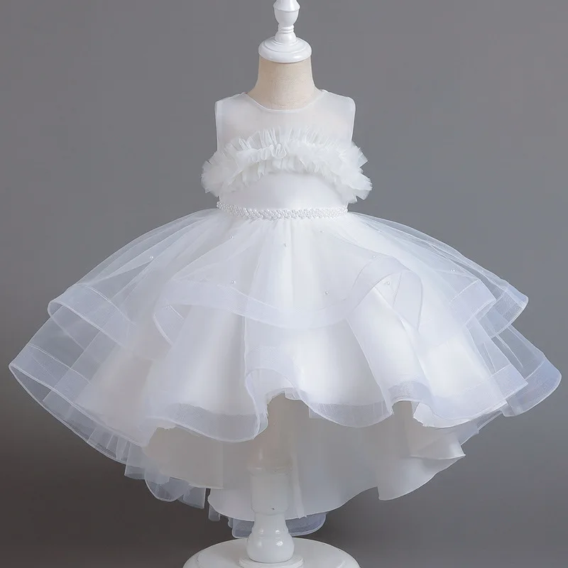 Children's Dress Princess Dress Summer New Girls Puffy Veil Tailing Dress Girls Wedding Dress Costume for Piano Performance