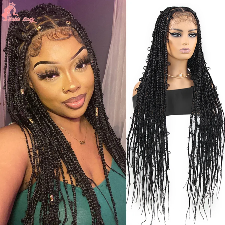 

Butterfly Braided Wigs Synthetic Full Lace Front Wigs With Baby Hair For Black Women 36'' Cornrows Braids Wigs Knotless Box Wigs