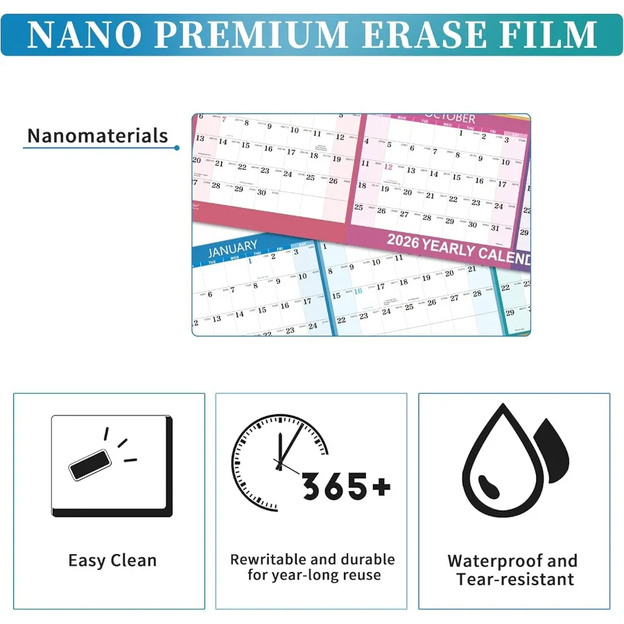 2026 Dry Erase Calendar Dry Erase Wall Calendar 2026 Yearly Wall Calendar Jan. 2026 Dec. 2026 34.6" x 22.9" Wet and Dry Erase L