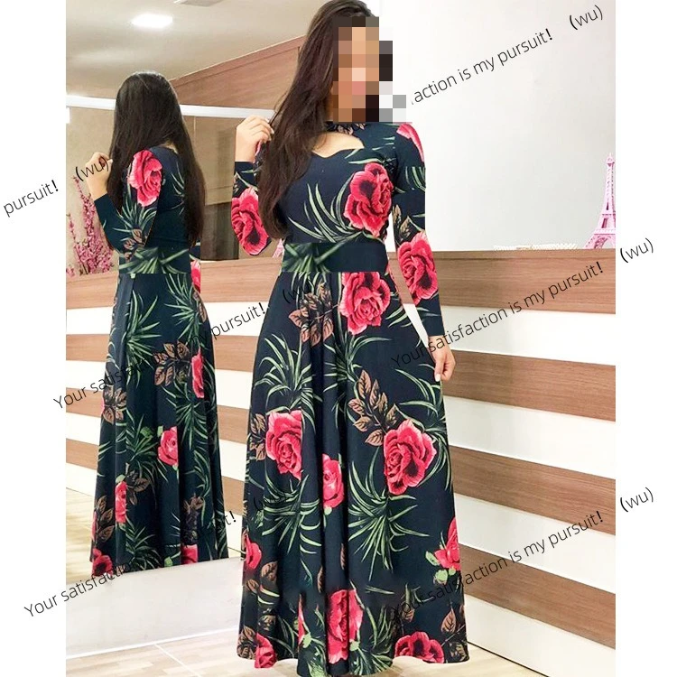 Gaun cetak digital gaya fashion seksi, gaya fashion Eropa dan Amerika, gaun swing.