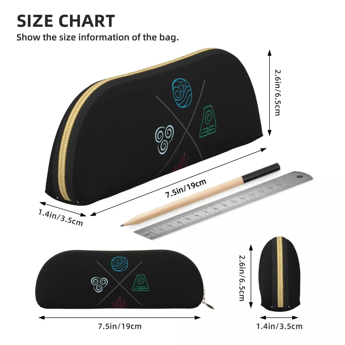 Аватар, последний маг воздуха, четыре элемента, четыре символа элементов, пенал, большая вместительная коробка для ручек, сумка-карандаш