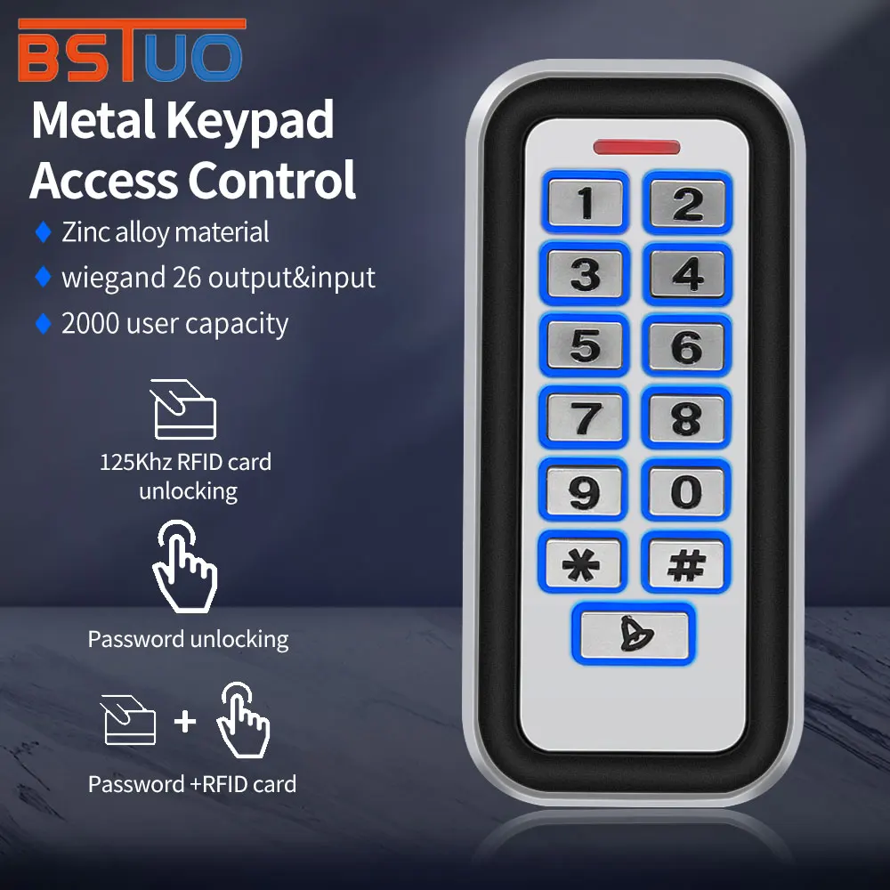 

IP68 Waterproof Metal Rfid Access Control Keypad With 2000 Users 125KHz Card Reader Keyboard Key Fobs Door Access Control System