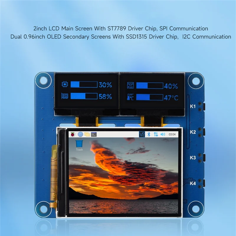 2Inch LCD Screen With 0.96Inch OLED Display Module HAT Kit For Rpi Raspberry Pi Zero 2 W 3 Model B 4 5 Expansion Board