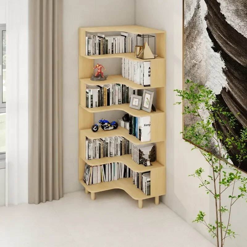 Solid Wood Corner Cabinet Triangle Bookcase Shelf Storage Unit for Living Room Bedroom Student Home Area Space Saving