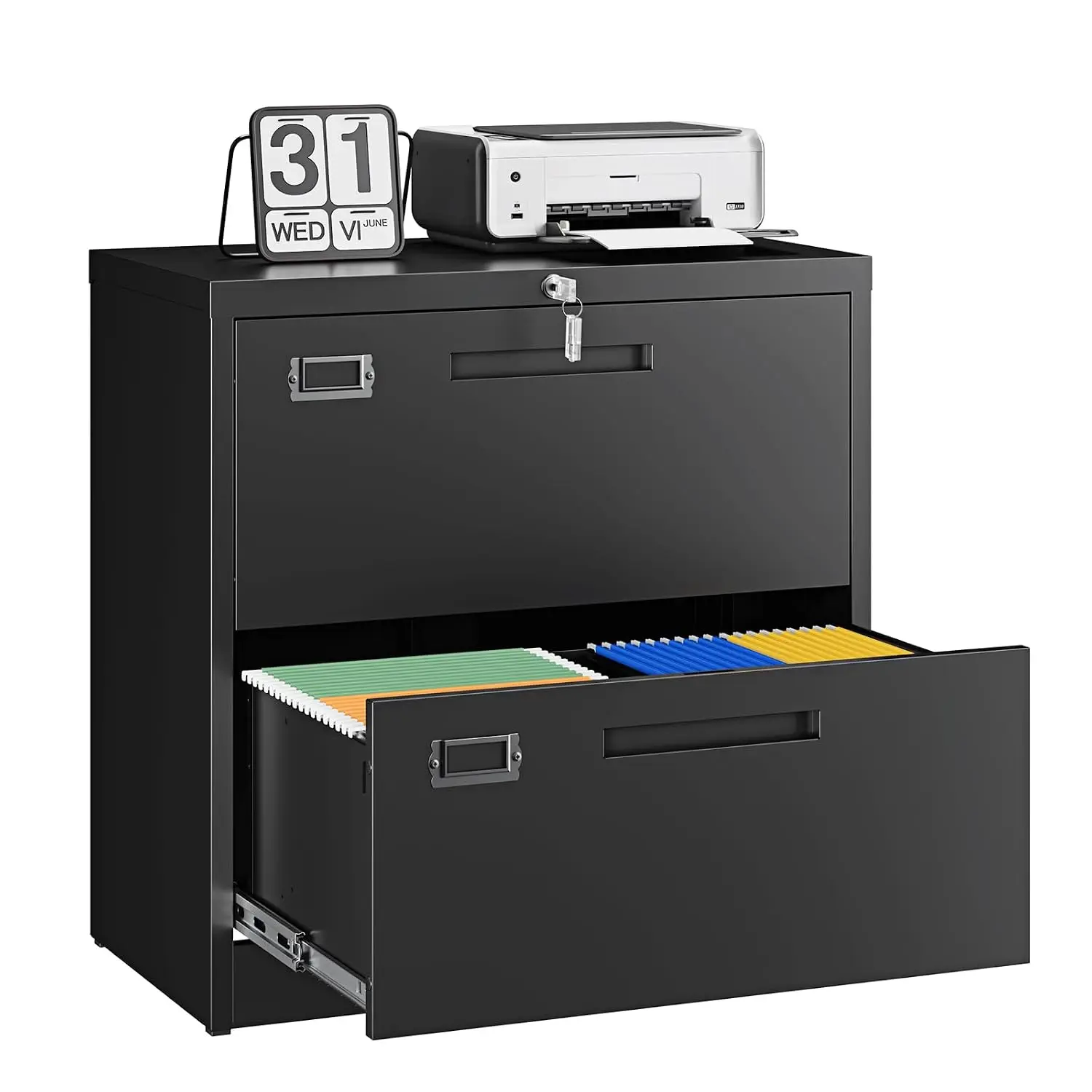 2 Drawer Metal Lateral File Cabinet with Lock, Hanging Letter/Legal/A4 Size for Home Office, H27.95×W28.35×D15.74, Customized