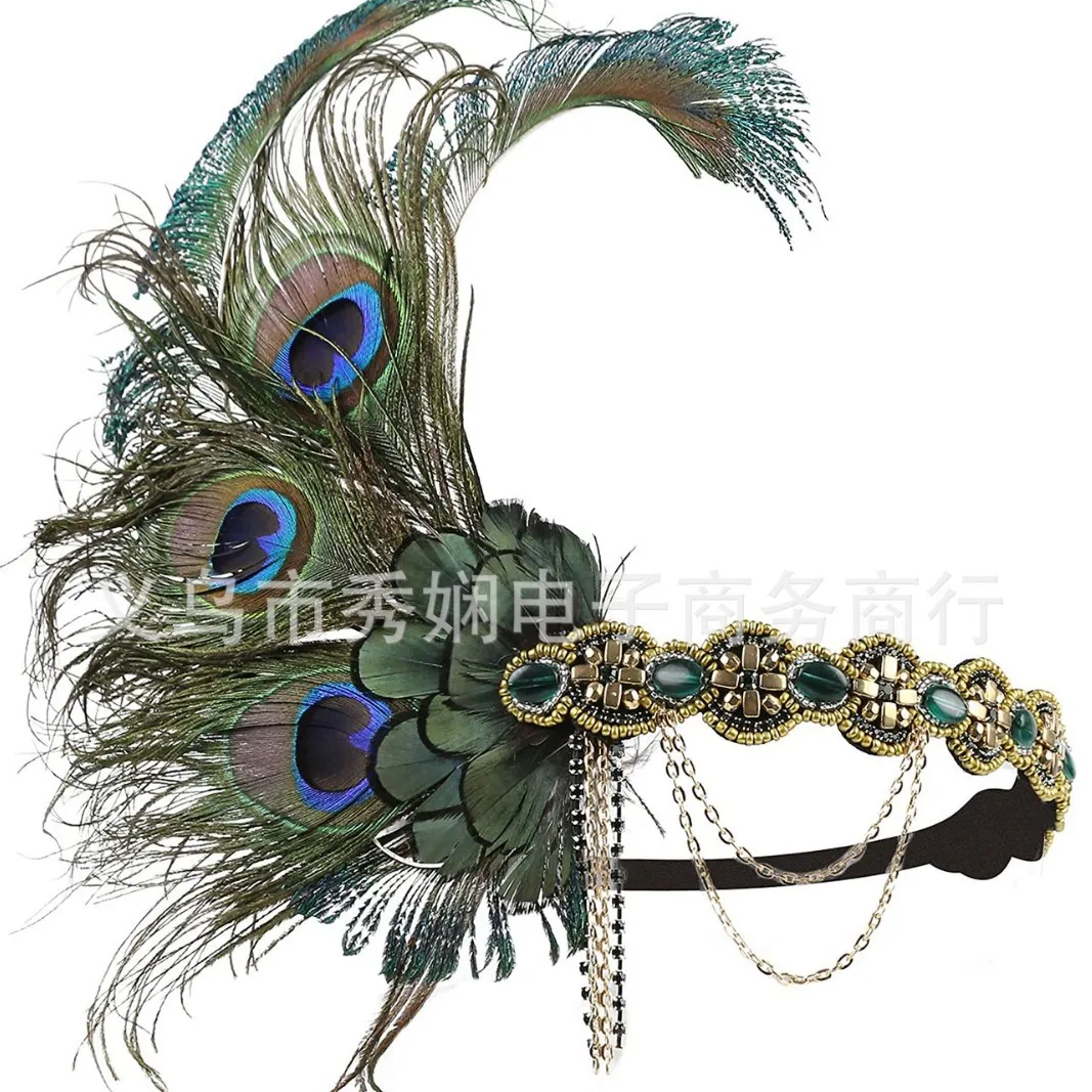 1920s Flapper New Peacock Feather Headband Party Hair Accessories Performance Headwear Great Gatsby Cocktail Party Headband