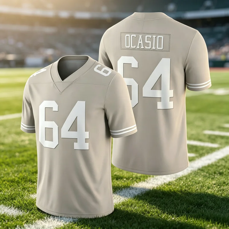 Herren Ocasio 64 Fußballtrikot Beige V-Ausschnitt Kurzarm T-Shirt mit Nummer und Buchstaben 3D-Druck Lässige Sport-Fan-Oberteile Familien- und Kinder-T-Shirts – Detail 3