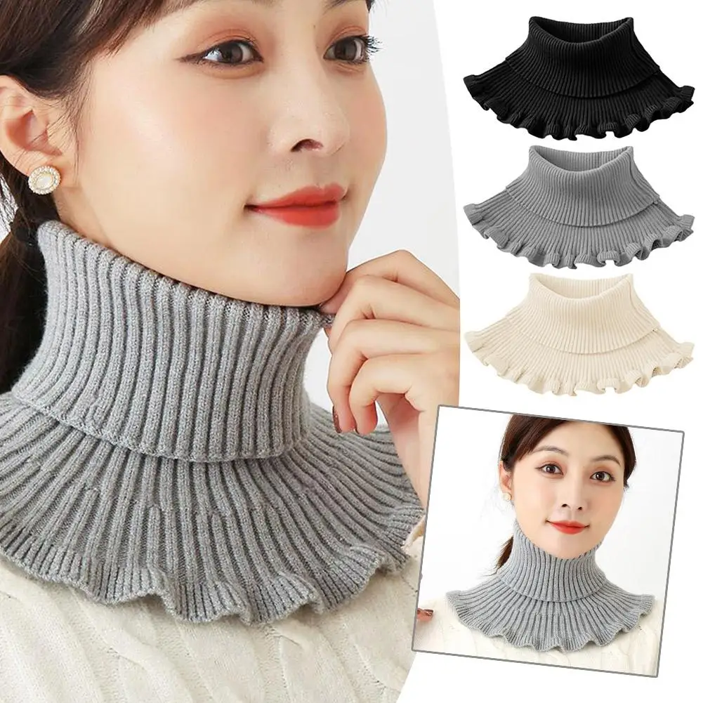 Women High-neck Fake Collar Scarf Turtleneck Knitted Detachable Knitted Scarf Winter Collar False Collar Fake Windproof Fak A3J6