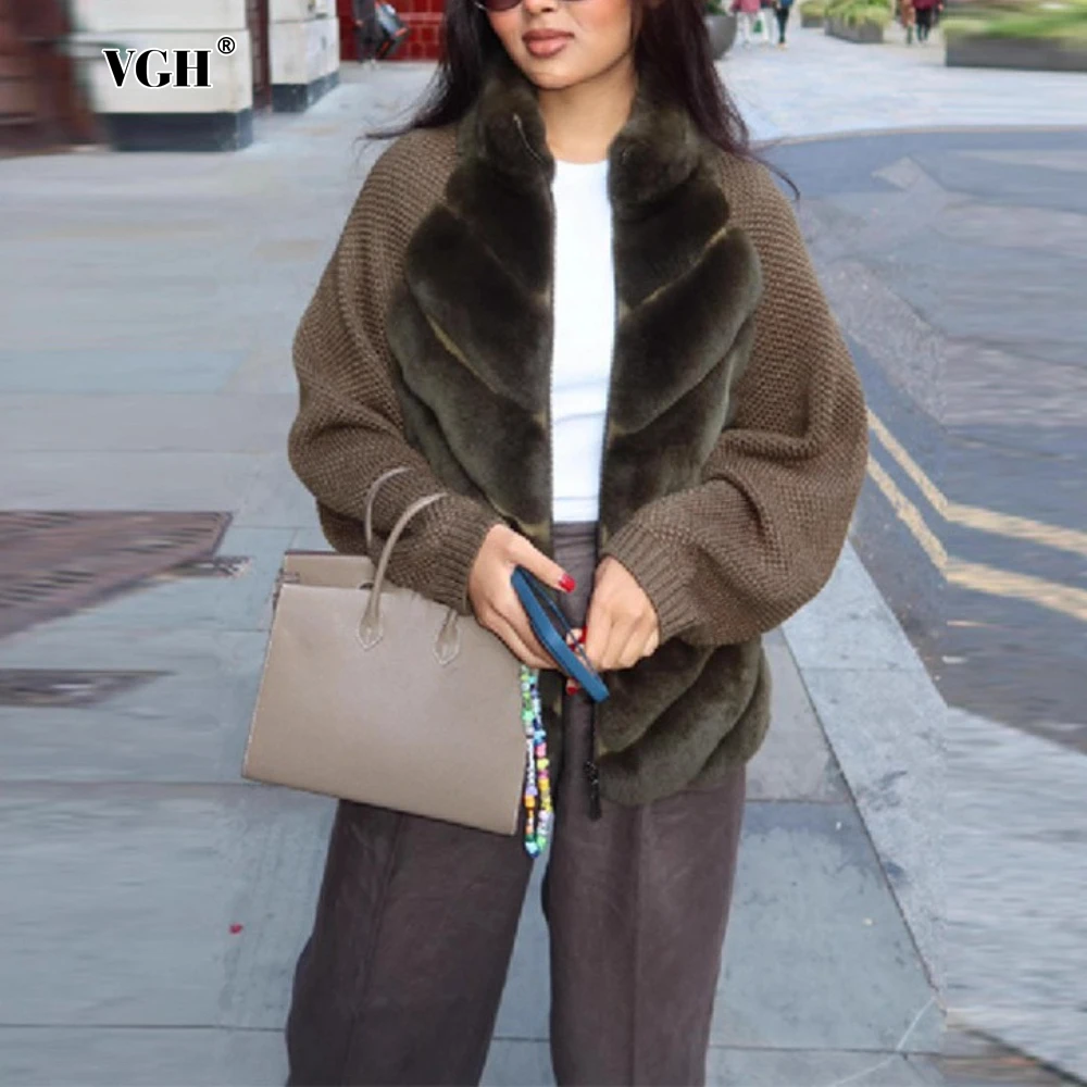 

VGH Street New Trendy Warm Fur Coat for Women Stand Collar Sleeveless Patchwork Zipper Loose Vest Jacket Female Winter Fashion