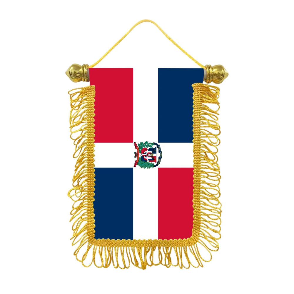 Dominican Republic small hanging flag 10x15cm triangular flag car decoration hanging flag double-sided pattern with suction cup