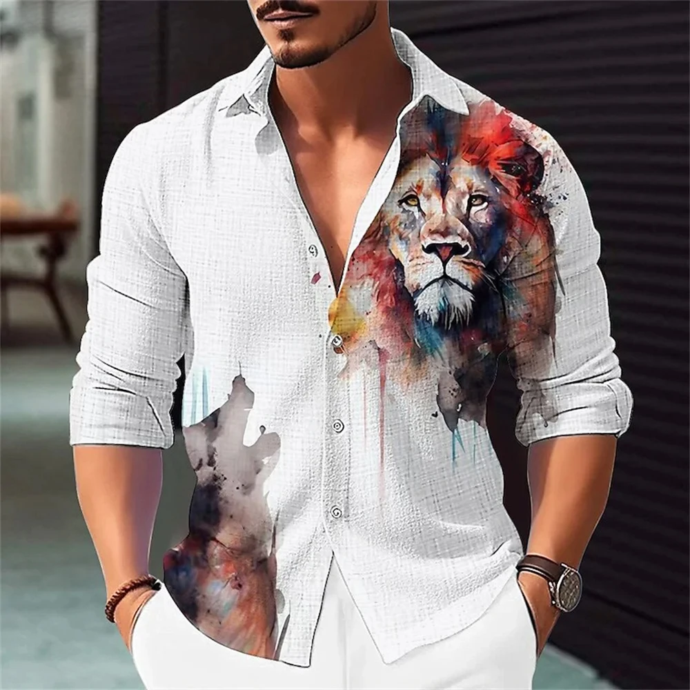 Animals Graphic Shirts Tiger 3D Printed Men Shirt Casual Fashion Long Sleeves Shirts Lapel Button Tops Oversized Unisex Clothing