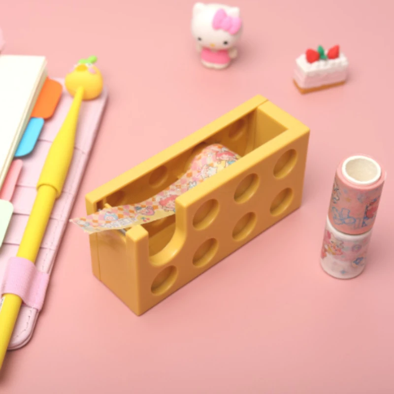 Block Shape Tape Cutter Clear Tape Holder Wenchuang Tape Organizer Cheese Color Handbook/Office/Student Supplies Office Storage