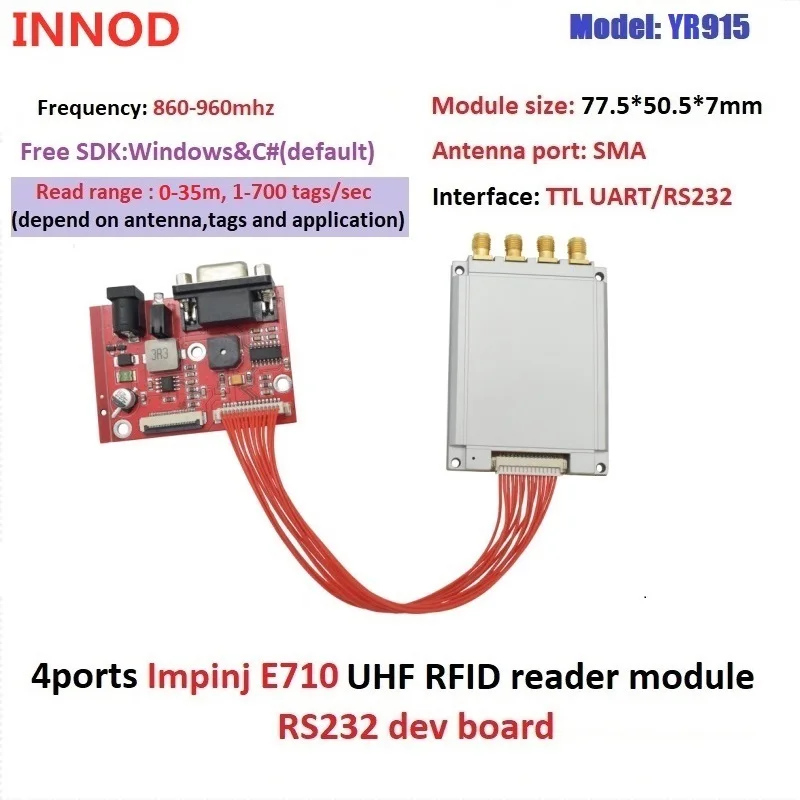 UHF RFID Module TTL Uart Impinj E710 Chip 4 Ports RFID Reader UHF 915Mhz Multi-Tags 500 Tags/sec For Embedded System