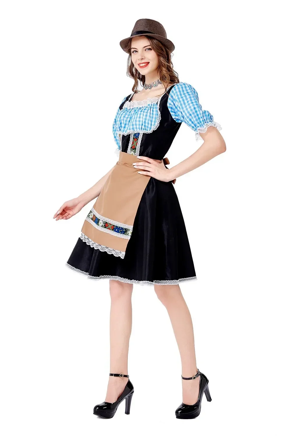 Womens German Bavarian Dirndl Dress Oktoberfest Traditional Beer Girl Costume W/ Apron