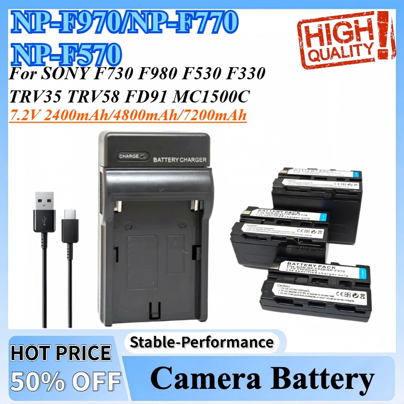 

NP-F970 NP-F770 NP-F570 NP F550 F750 F960 Battery and Charger for SONY F730 F980 F530 F330 TRV35 TRV58 FD91 MC1500C Fill Light
