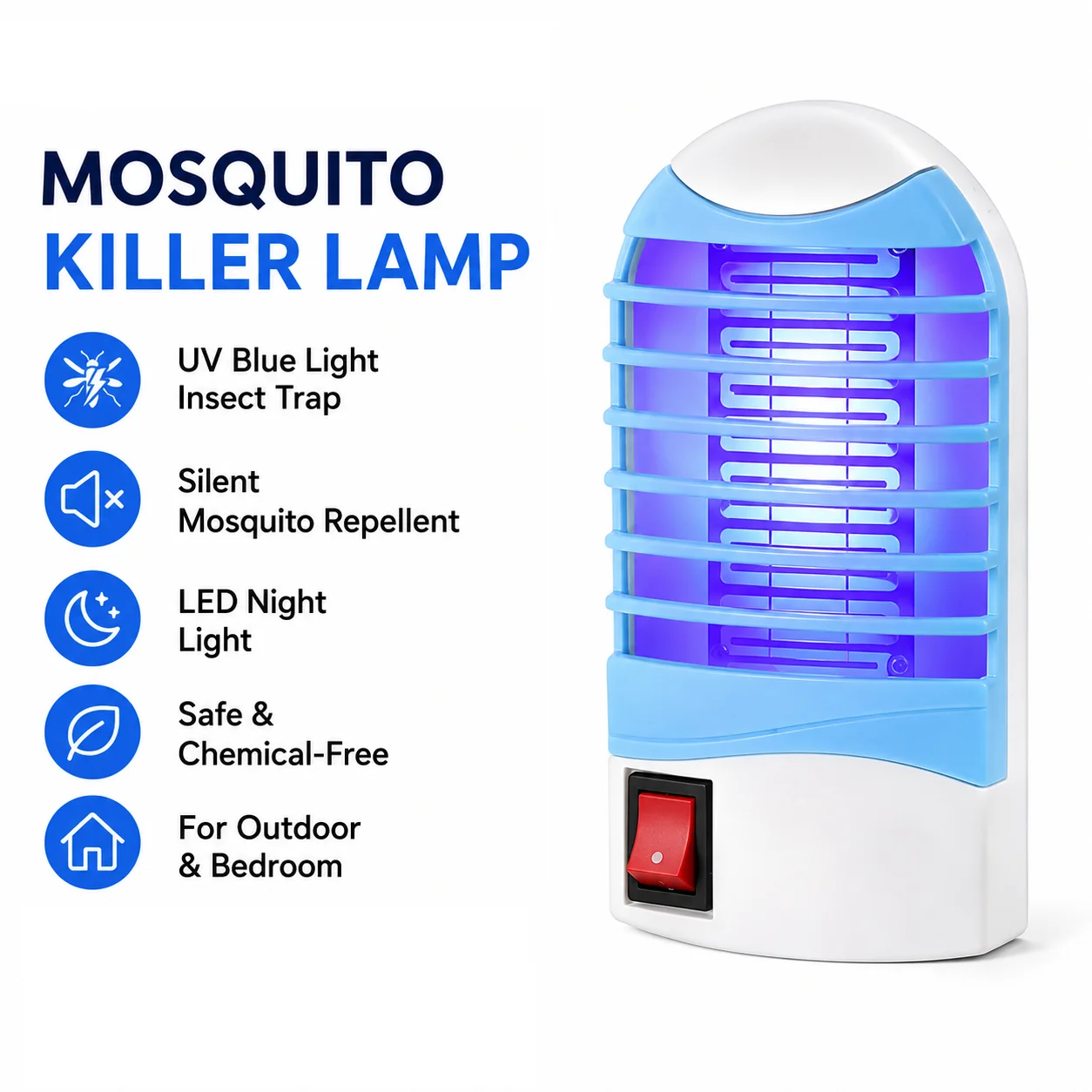 Portable Electric Mosquito Killer Lamp,UV Blue Light Insect Trap for Outdoor & Bedroom, Silent Mosquito Repellent with LED Night
