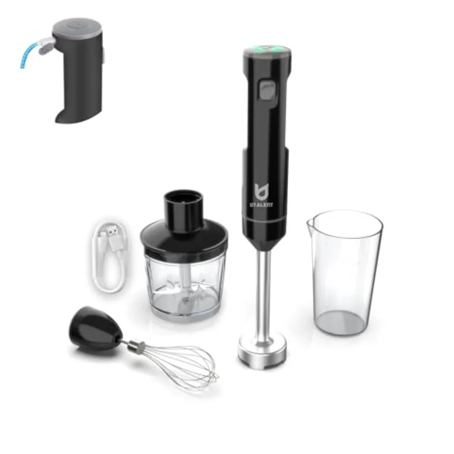 

Cordless Hand Blender, Variable Speed Immersion Blender Rechargeable, with 500ml Chopper, 600ml container, Egg Whisk, for Smoot