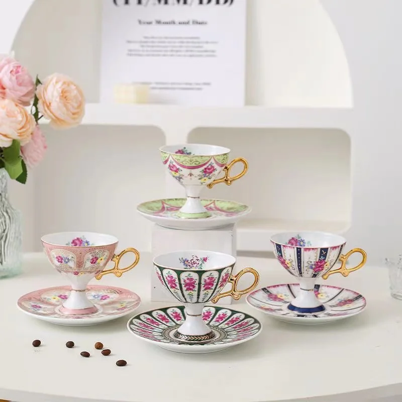 

European Court Retro Style Coffee Cup Gold Painted Tea Cup Small Waist Ceramic Cup 150ml Afternoon Tea Cup Party Family