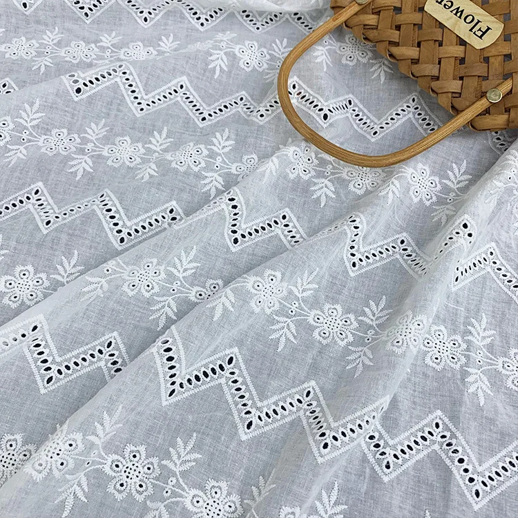 NEW Cotton Cloth Hollow-out 3D  Embroidered Lace Fabric Handmade DIY Clothes Accessories Width 130cm 1Yard