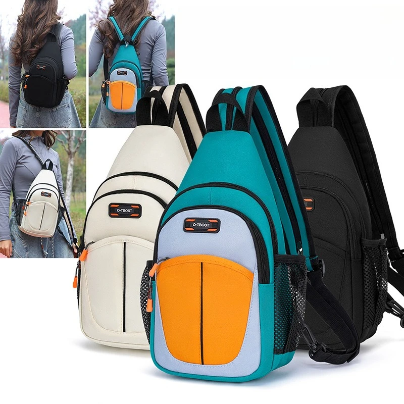 Men's chest bag with color-blocking waterproof Oxford fabric crossbody bag and women's durable multi-functional small backpack