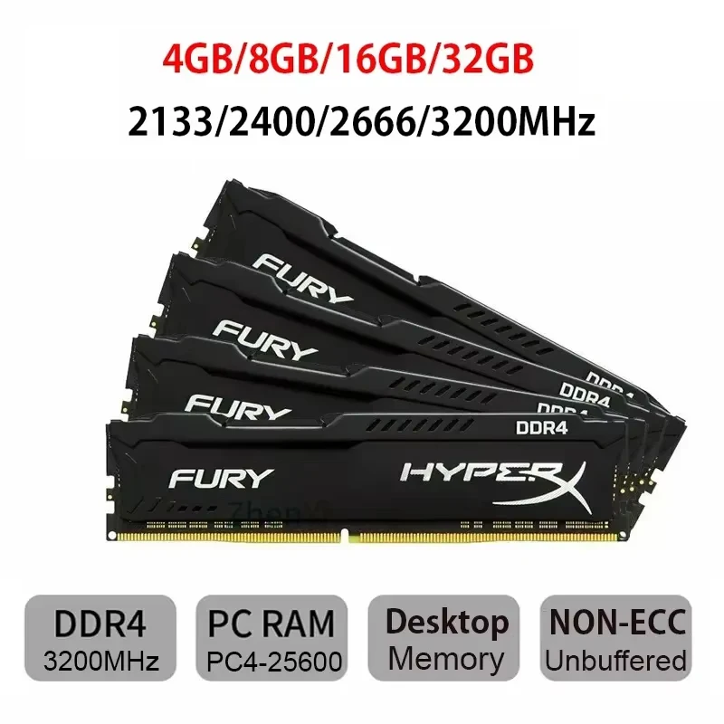 Hyperx Memoria 4GB 8GB 16GB 32GB 2133MHz 2400MHz 2666MHz 3200MHz Desktop Memory DIMM DDR4 PC4-21300 25600 19200 RAM HyperX FURY