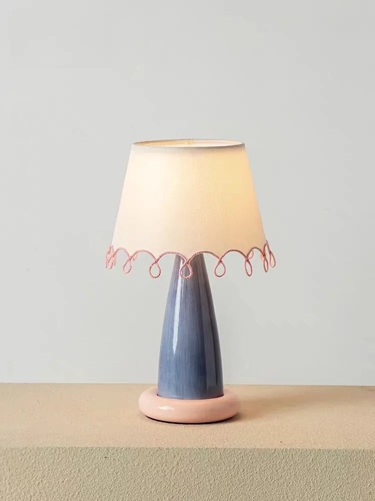 Memphis colored ceramic table lamp Nordic fabric lampshade desk lamp bedroom living room children's room decor design