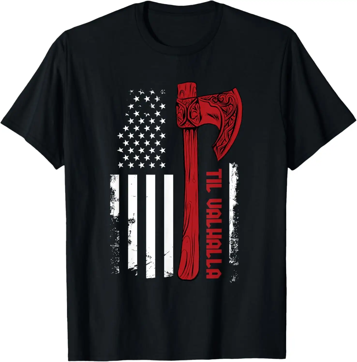 

Nordic Warrior Axe American Flag Til Valhalla T-Shirt 100% Cotton O-Neck Short Sleeve Summer Casual Mens T-shirt Streetwear