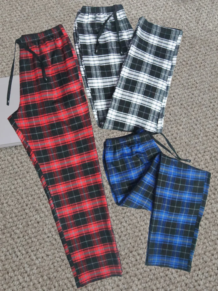 Fashion men\'s casual plaid pants pajama pants soft and comfortable loose tie elastic waistband with pockets home pants