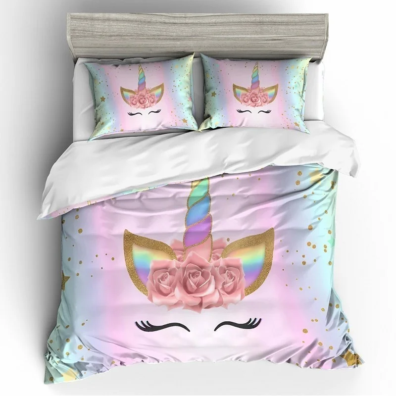 3D Unicorn Printed Bedding Set 2/3pcs Duvet Cover Pillow Case Set Soft Polyester US/EU/AU Size Bedclothes Bed Set