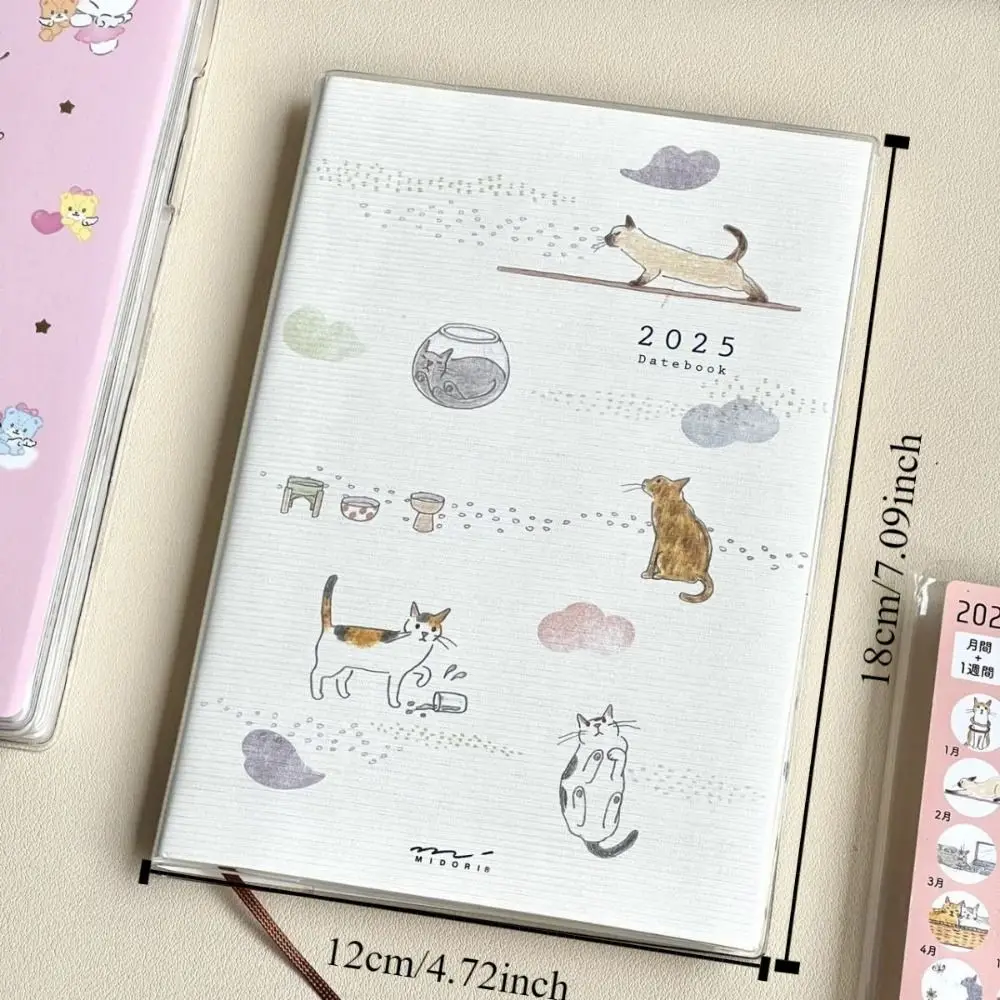 Cute Animal Cat 2025 Planner Notebook Color Page Thick Paper Student Class Notebook Multifunction Creative Diary Handbook Gifts
